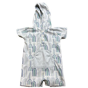 Kate Quinn Rainbow Arches Short Sleeve Hooded Front Pocket Romper 12-18 M
